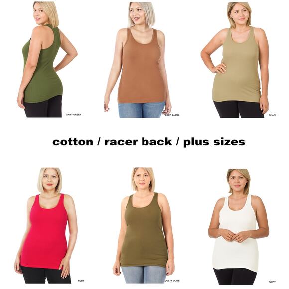 2X Deep Camel Ribbed Seamless Racerback Tank Top Zenana oversized comfort plus - Picture 4 of 5